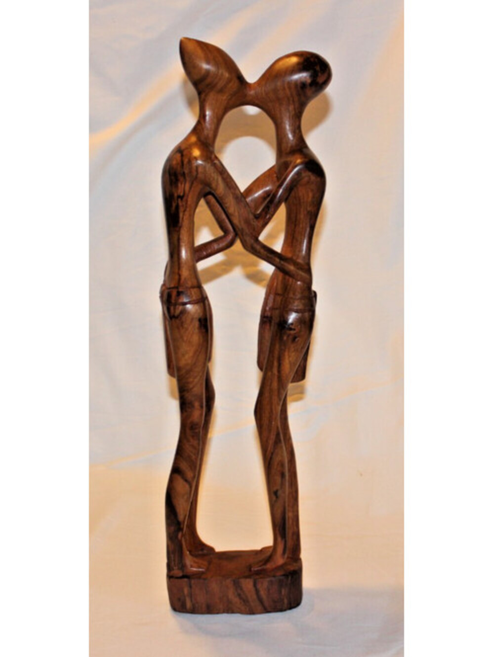 23" African Hand Carved Hardwood Embracing Couple Sculpture Statue Abstract Art